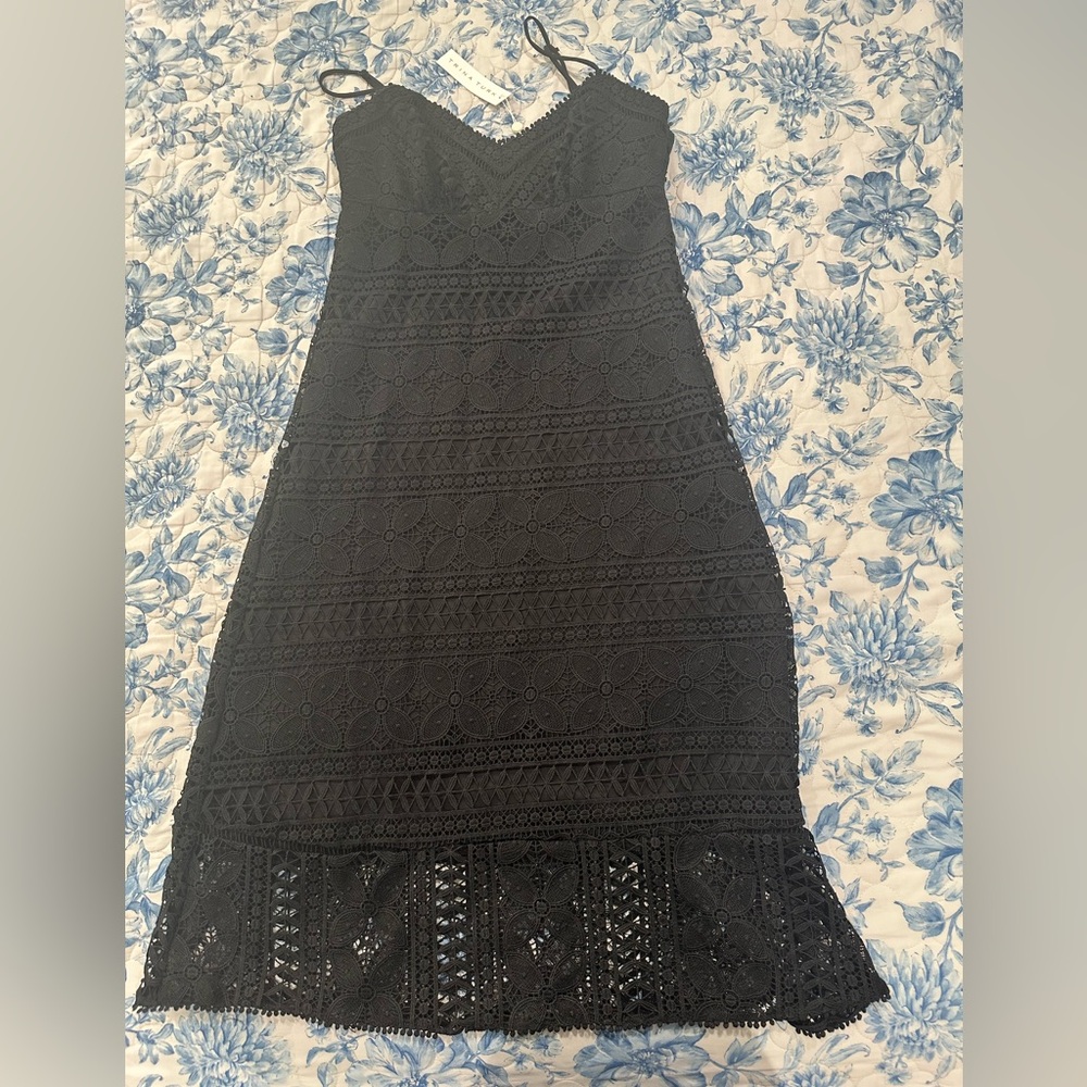 Trina Turk Black Strapless Lace Midi Dress